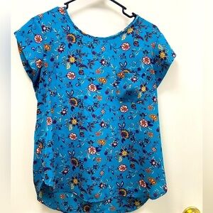 Lily White turquoise floral, short sleeve blouse‎ women’s size large